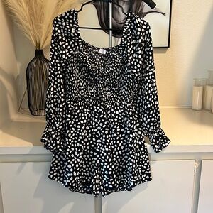 Black & White Polka Dot Romper, Pink Lily. Brand New.